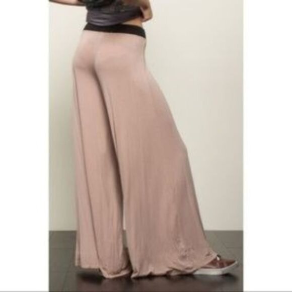 Banded Taupe Palazzo Pants - Picture 3 of 4